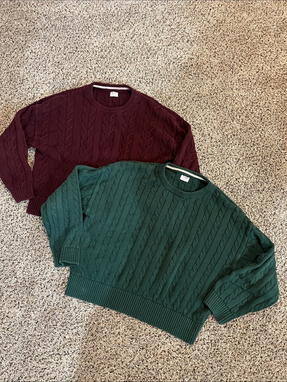 Cotton On Cable Knit Crewneck Sweaters - Forest Green & Burgundy (set of 2)